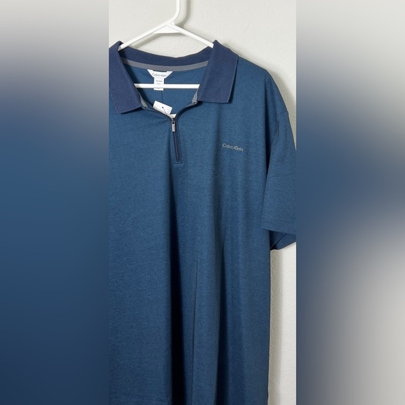 NWT CALVIN KLEIN Contrast Zip Polo Shirt Cotton Blend In Navy Size XXL - Picture 4 of 8
